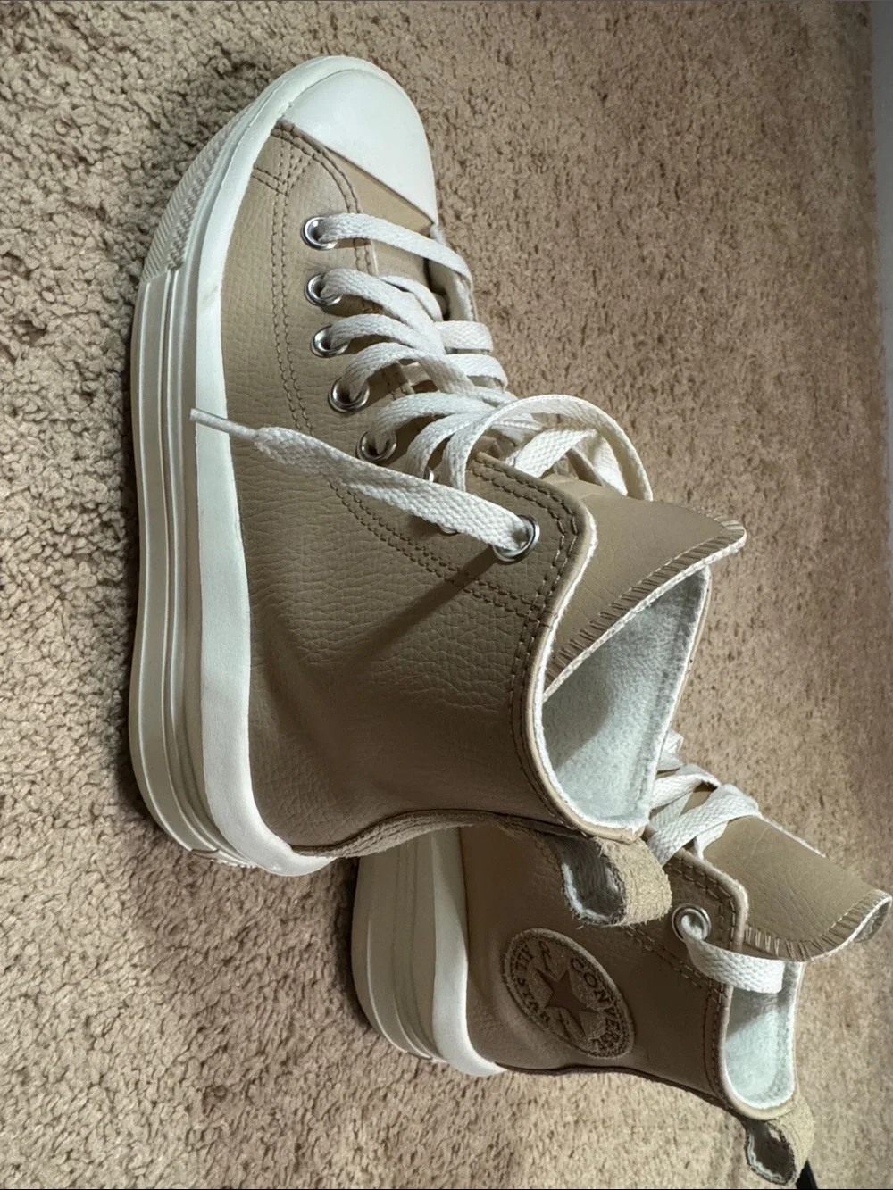 Converse High-Top Sneakers in Beige and White
